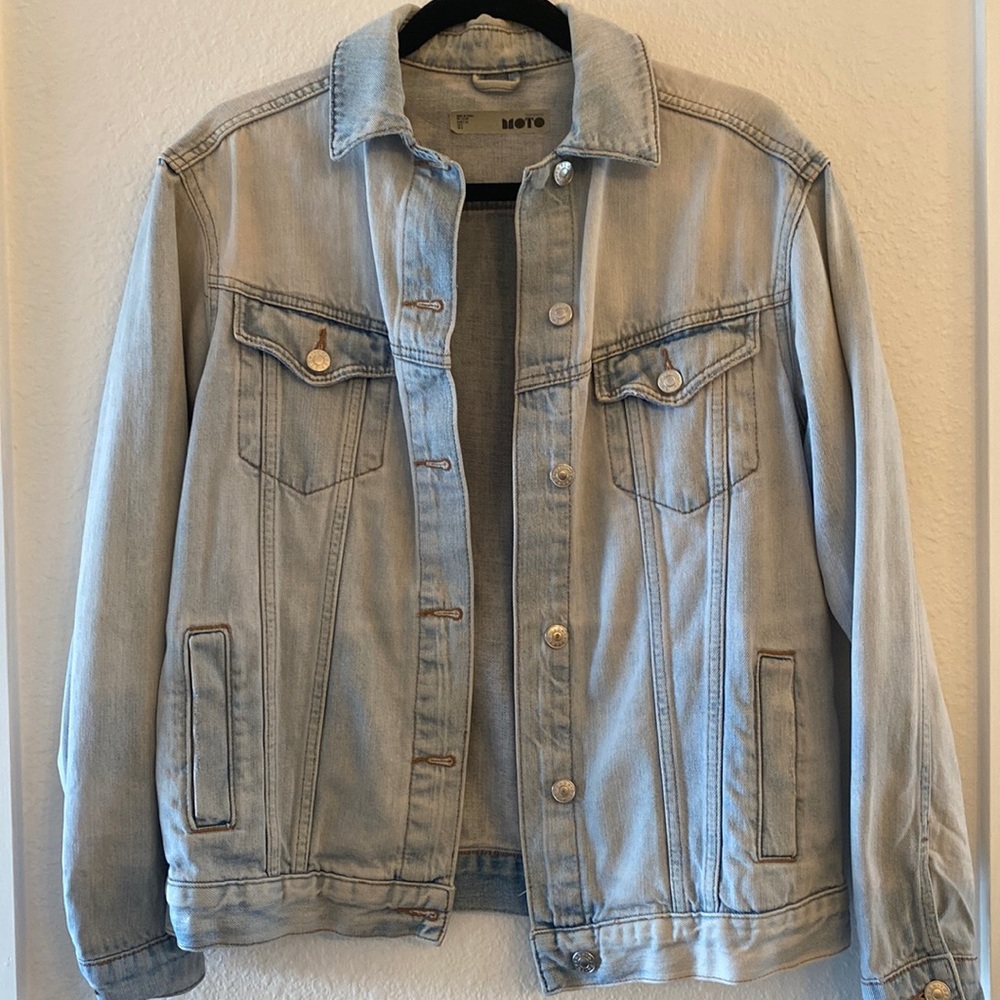 Topshop Moto Distressed Light Wash Denim Jacket